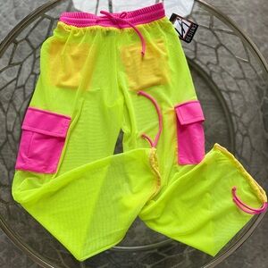 LA Dancewear Neon Mesh Yellow and Pink Kids Cargo Pants